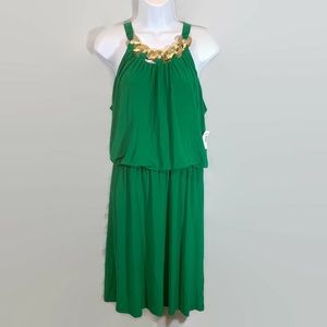 DressBarn Womens Green Dress Size 10 Embellished Elastic Waist Sleeveless New